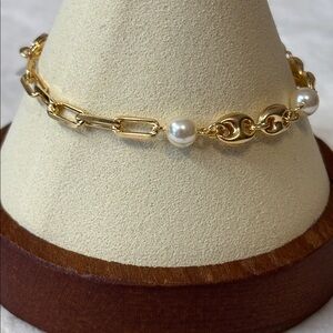 Paperclip Gucci Puff Pearl Bracelet 18k Yellow Gold Filled 7.5” w/ 2” extender
